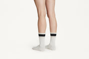 CIARA -  Plain White With Gold Detail Cotton Premium Blend Mid-Calf Socks