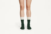 CIARA -  Plain Forest Green With Gold Detail Cotton Premium Blend Mid-Calf Socks