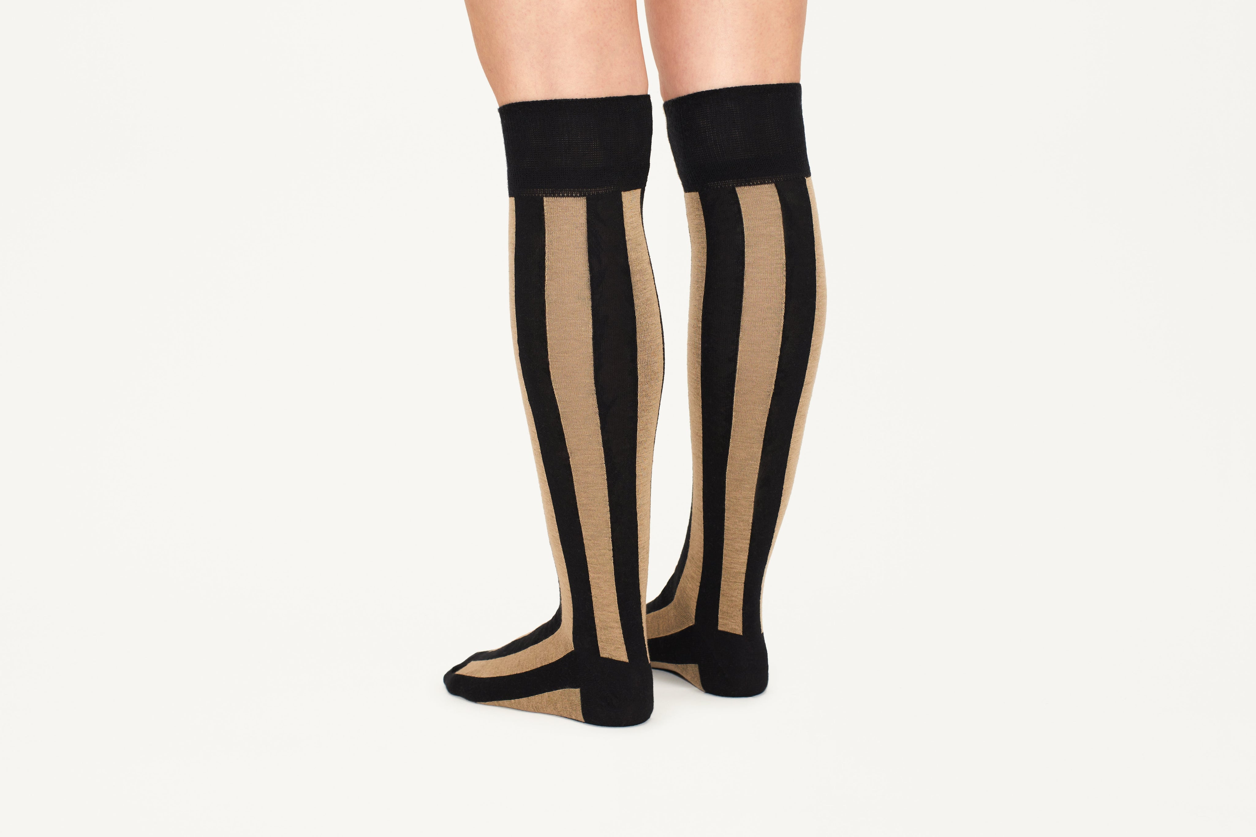 ANDREA - Gold & Black Two-Tone Stripe Cashmere Blend Socks