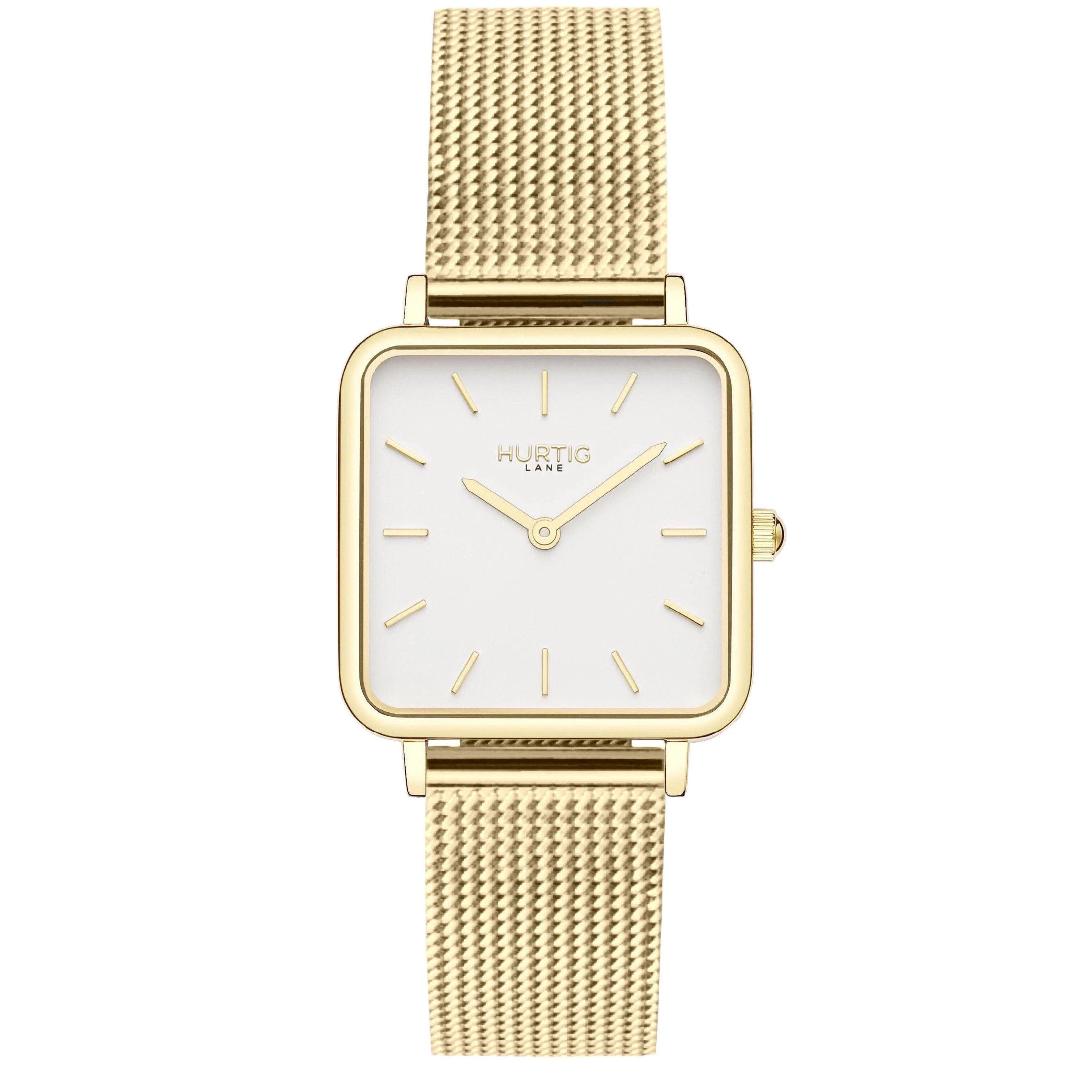 Neliö Square Stainless Steel Watch Gold, White & Gold