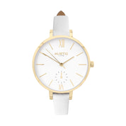 Amalfi Petite Vegan Leather Watch Gold, White & White