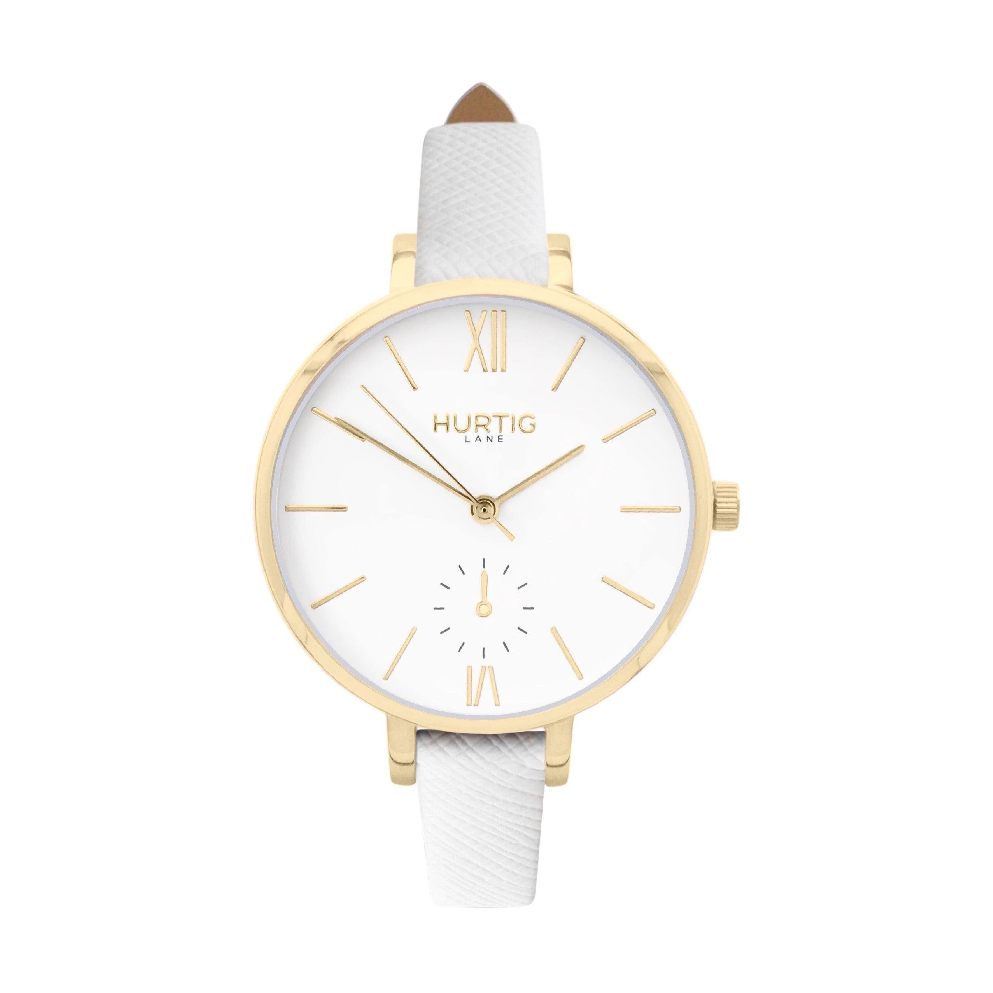 Amalfi Petite Vegan Leather Watch Gold, White & White