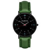 Moderna Vegan Leather Watch All Black & Green