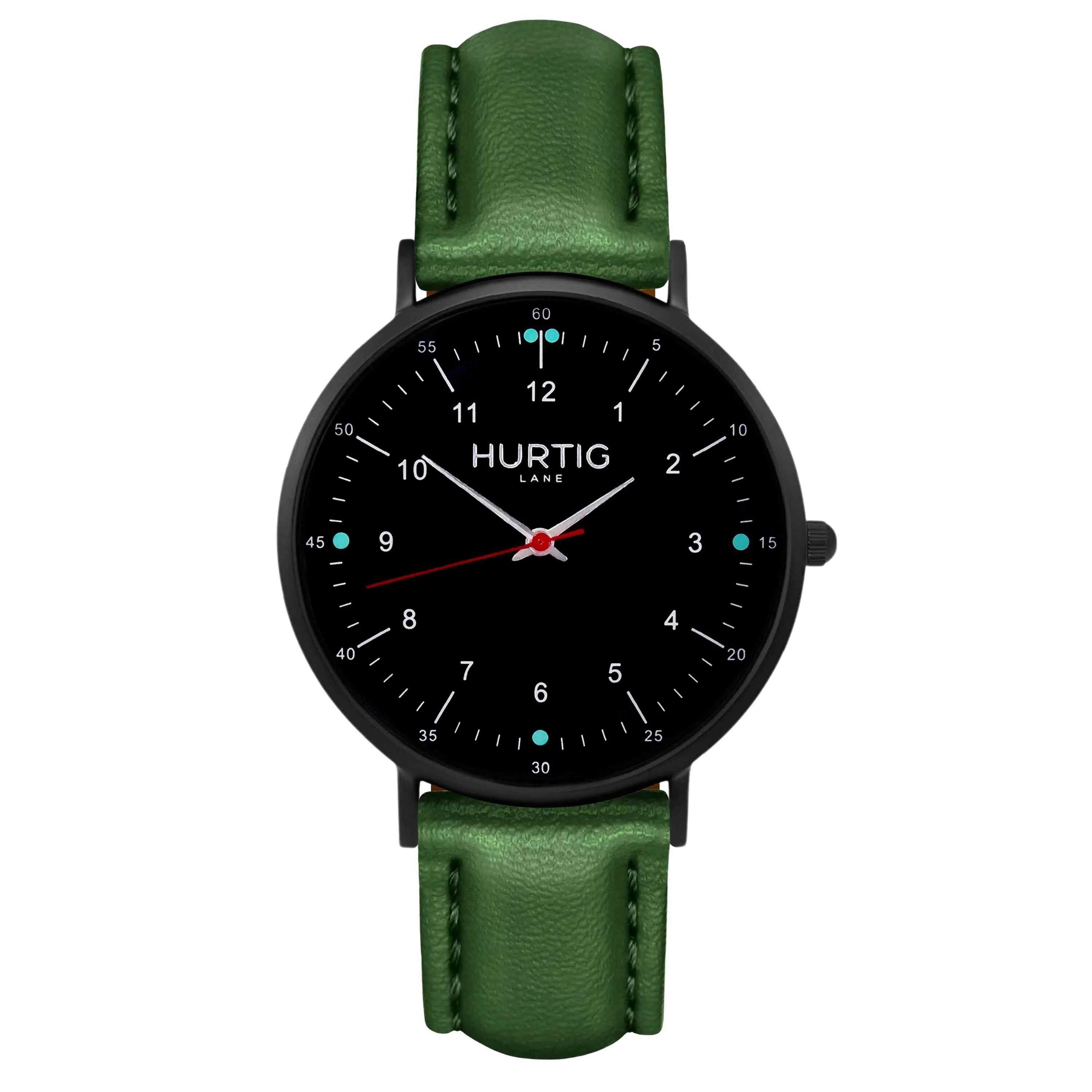Moderna Vegan Leather Watch All Black & Green