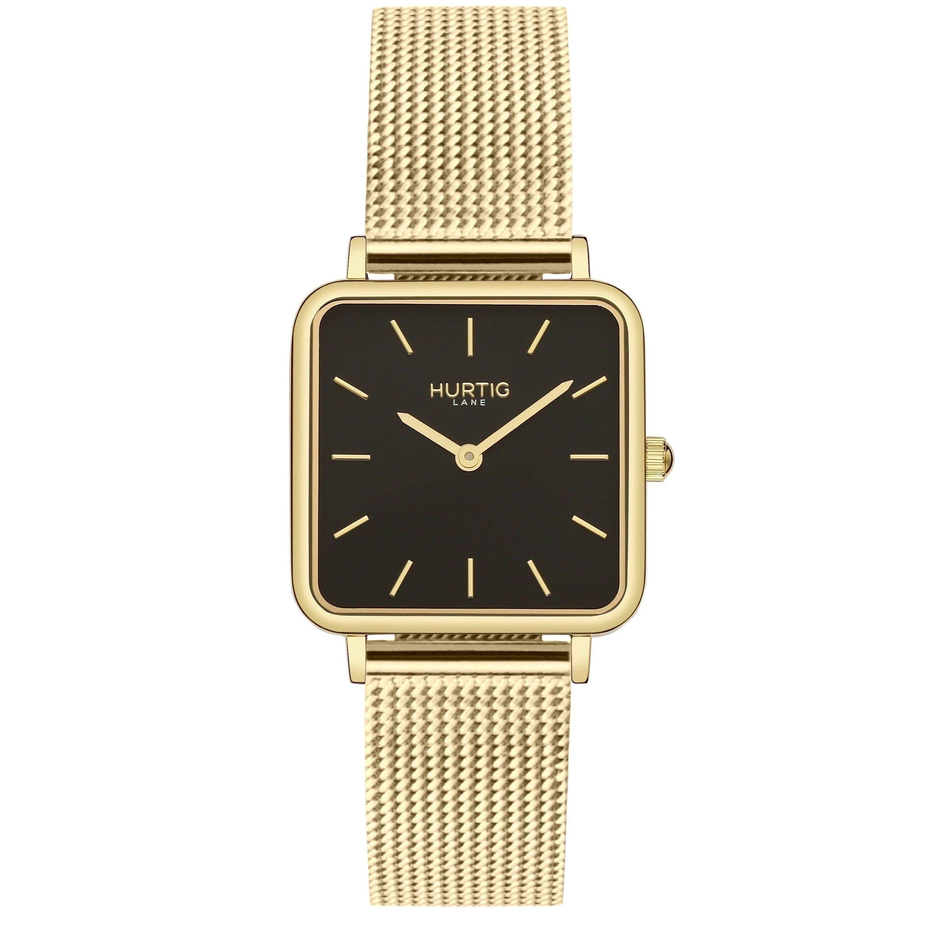 Neliö Square Stainless Steel Watch Gold, Black & Gold