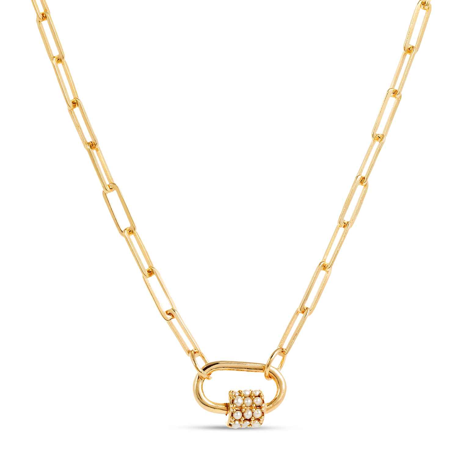 Daphne Gold Paperclip Link Chain Necklace with Pearl Carabiner lock