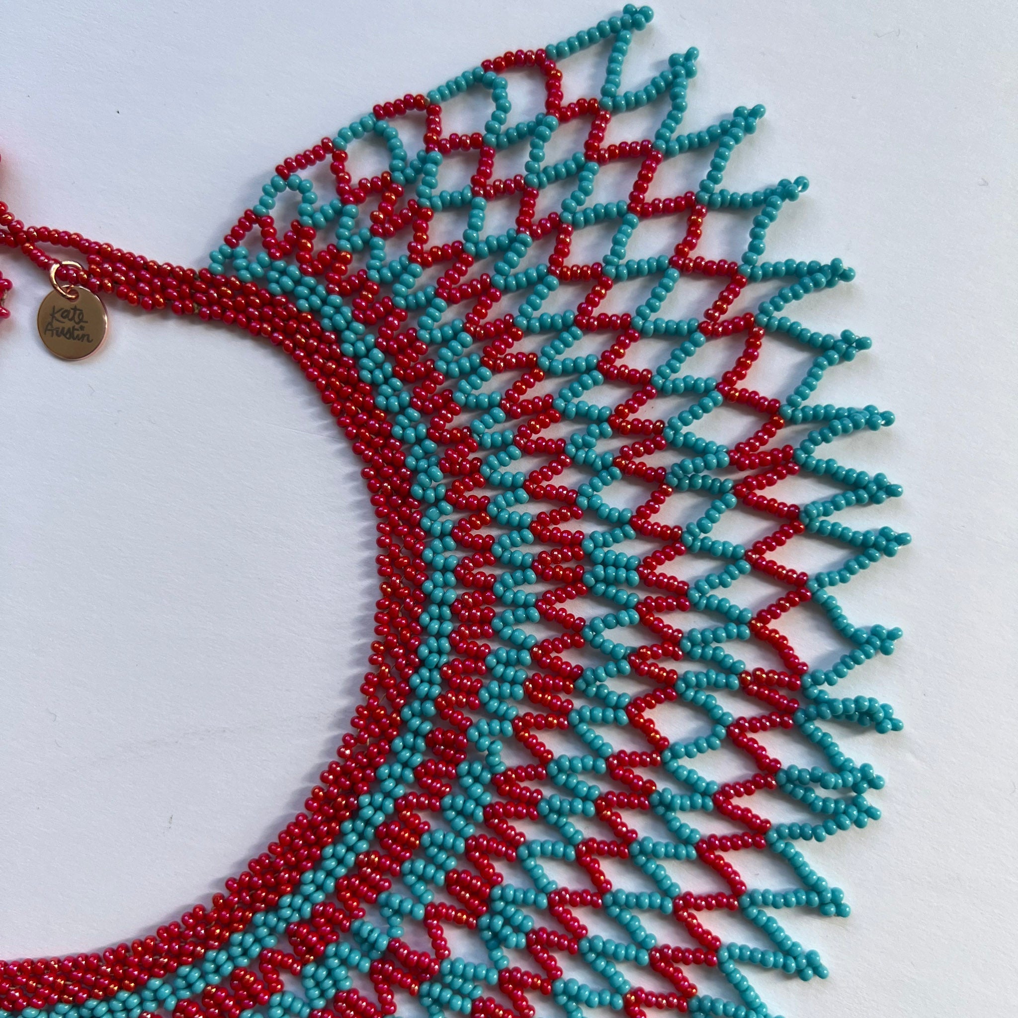 Beaded Collar Necklace - Blue/Red Stripe