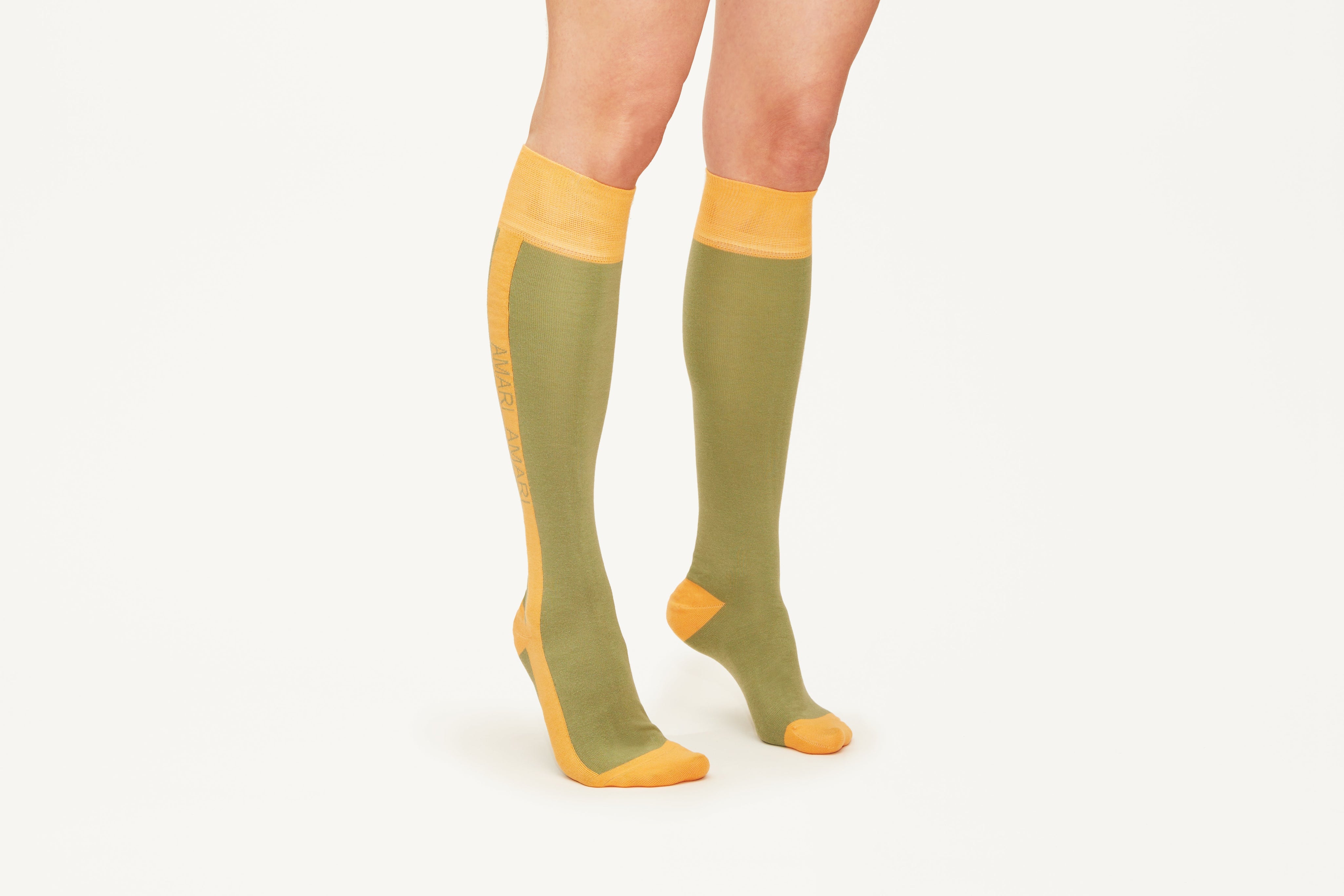 LOVE - By AMARI, Khaki Orange Logo Classic Cotton Blend Socks