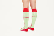 MEGAN - Cotton Blend Diamond Motif Knee Socks In Neon Green & Red