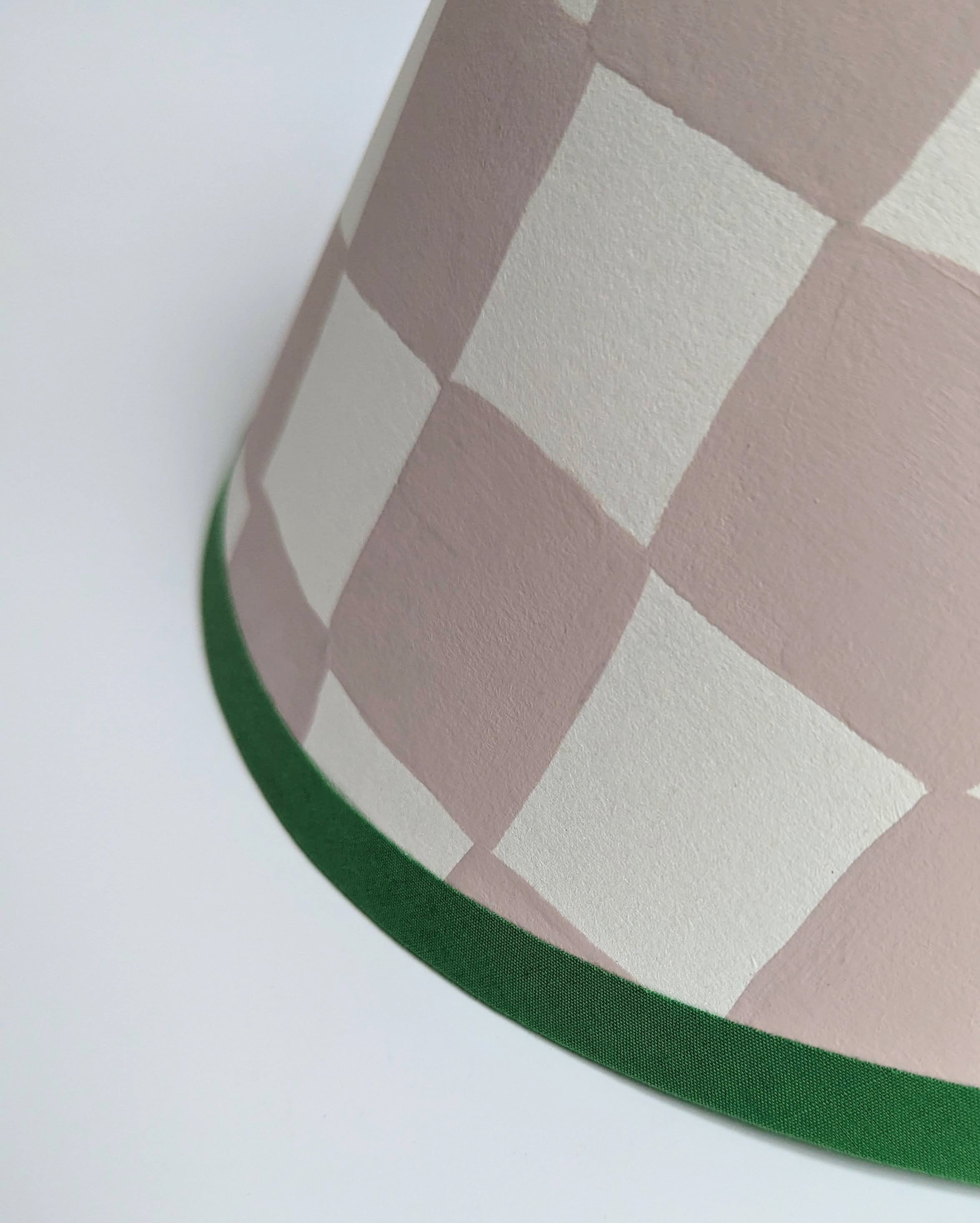 Plaster Pink & Emerald Checkerboard Hand Painted Coolie Lampshade