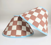 Rust & Blue Checkerboard Hand Painted Coolie Lampshade