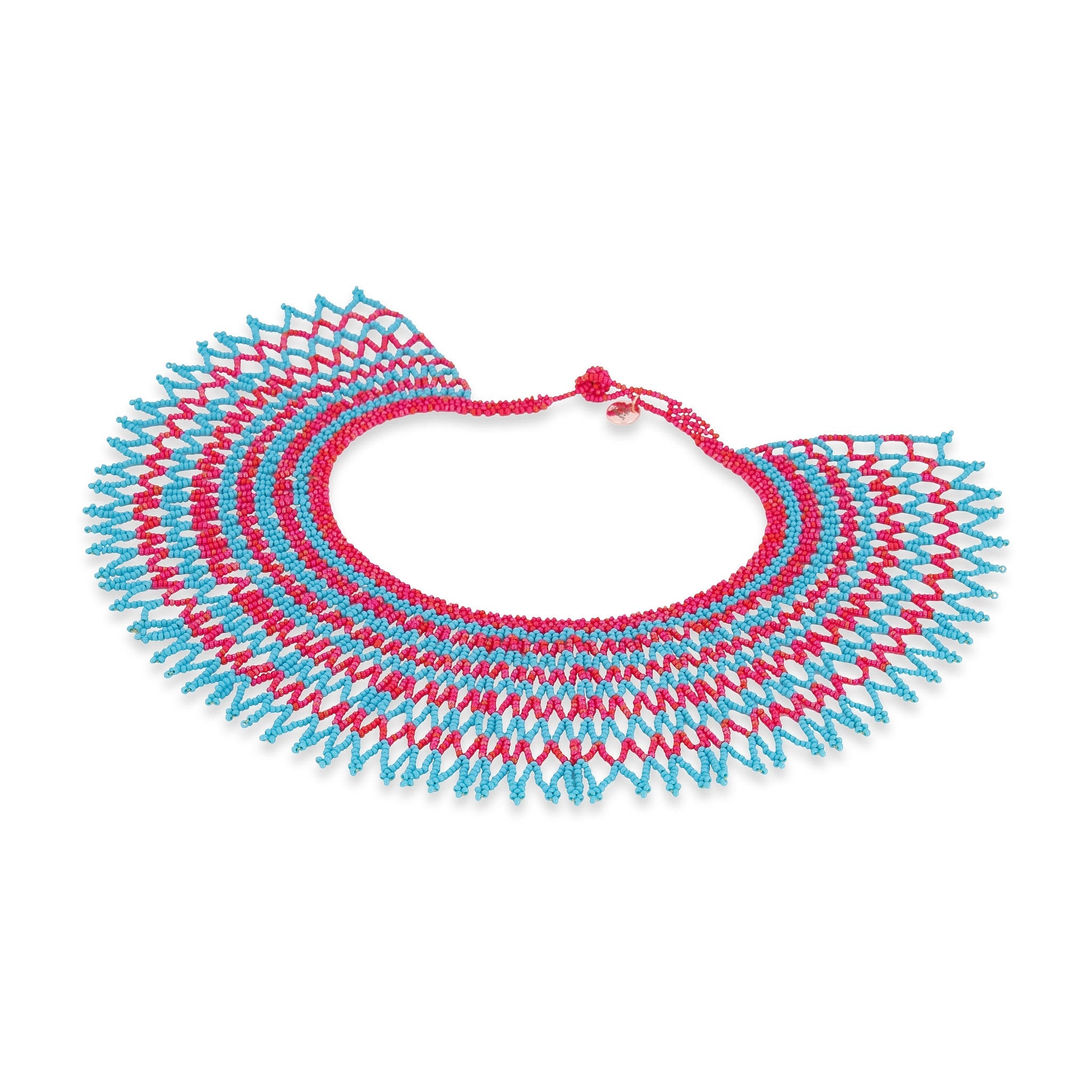 Beaded Collar Necklace - Blue/Red Stripe