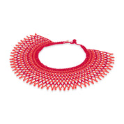 Beaded Collar Necklace - Coral/Red Stripe