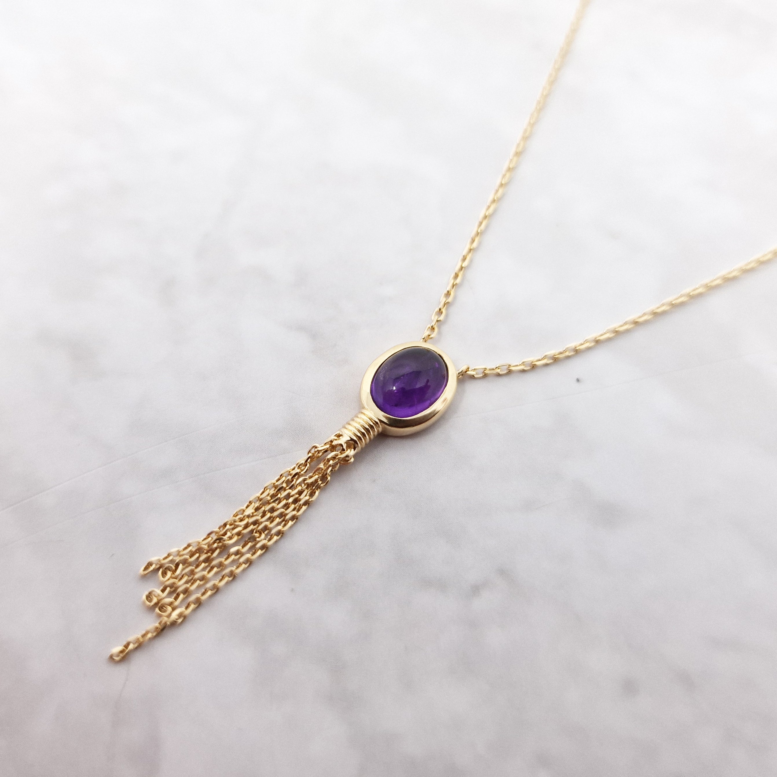 18ct Gold Plated Oval Amethyst Necklace