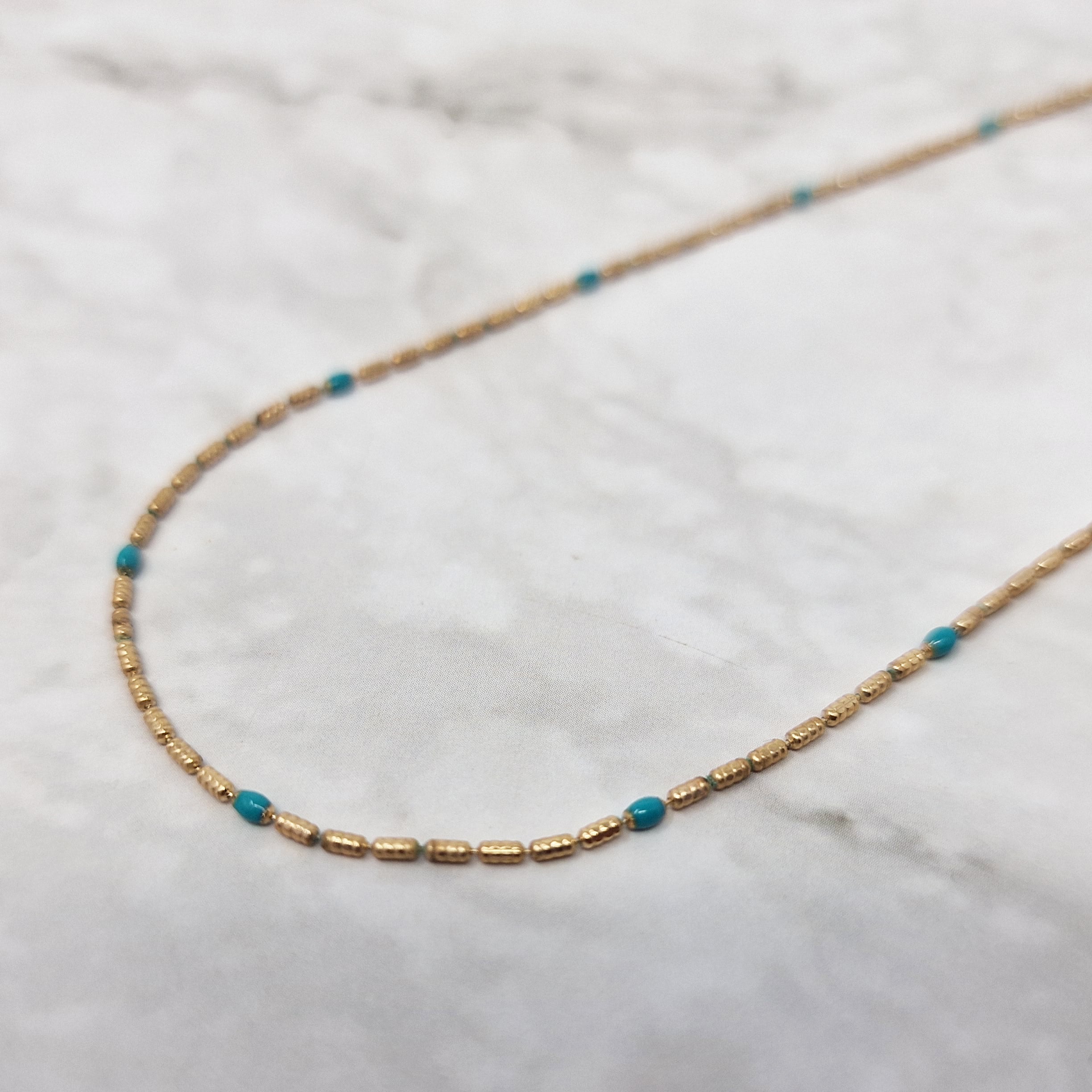 18ct Gold Plated Minimalist Turquoise Beaded Necklace