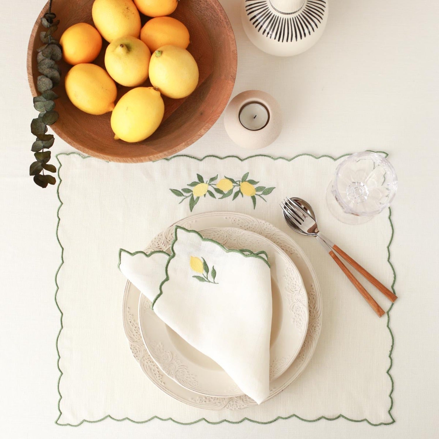 Lemon Embroidery Linen Napkins (Set of 2)