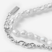 Versatile Wave Pearl Silver Necklace / Double Bracelet