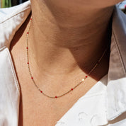 18ct Gold Plated Minimalist Rouge Beaded Necklace