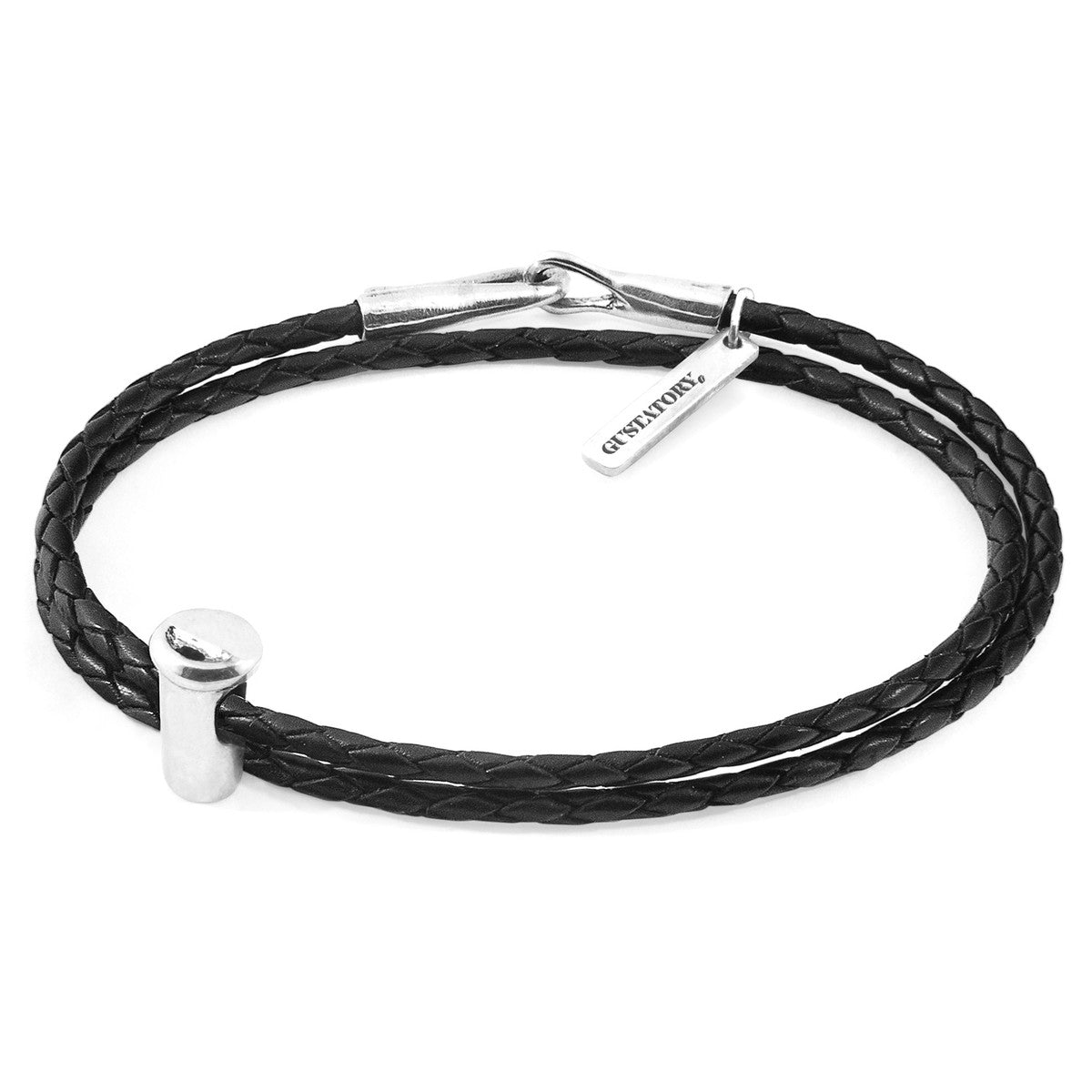 Midnight Black GUSTATORY Coffee Takeout Cup Silver and Braided Leather Bracelet