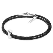 Midnight Black GUSTATORY Coffee Takeout Cup Silver and Braided Leather Bracelet
