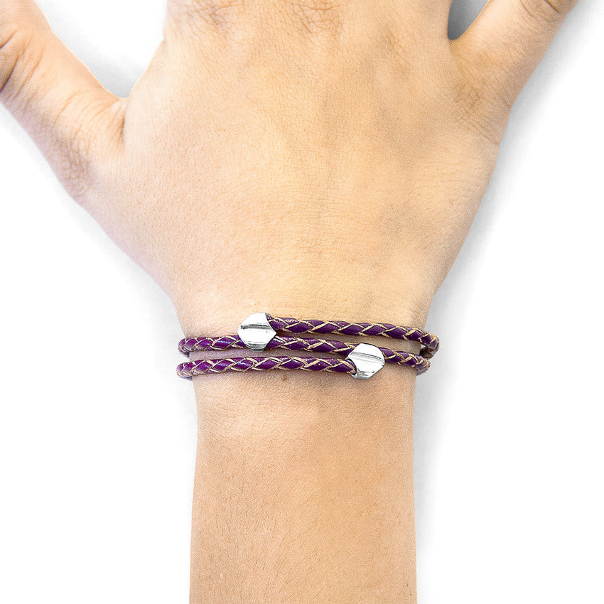 Deep Purple Conway Silver and Braided Leather Bracelet
