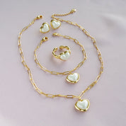 Porcelain Pearly White Heart Charm Bracelet