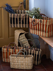 Decorative Reed Basket, Orange Stripe