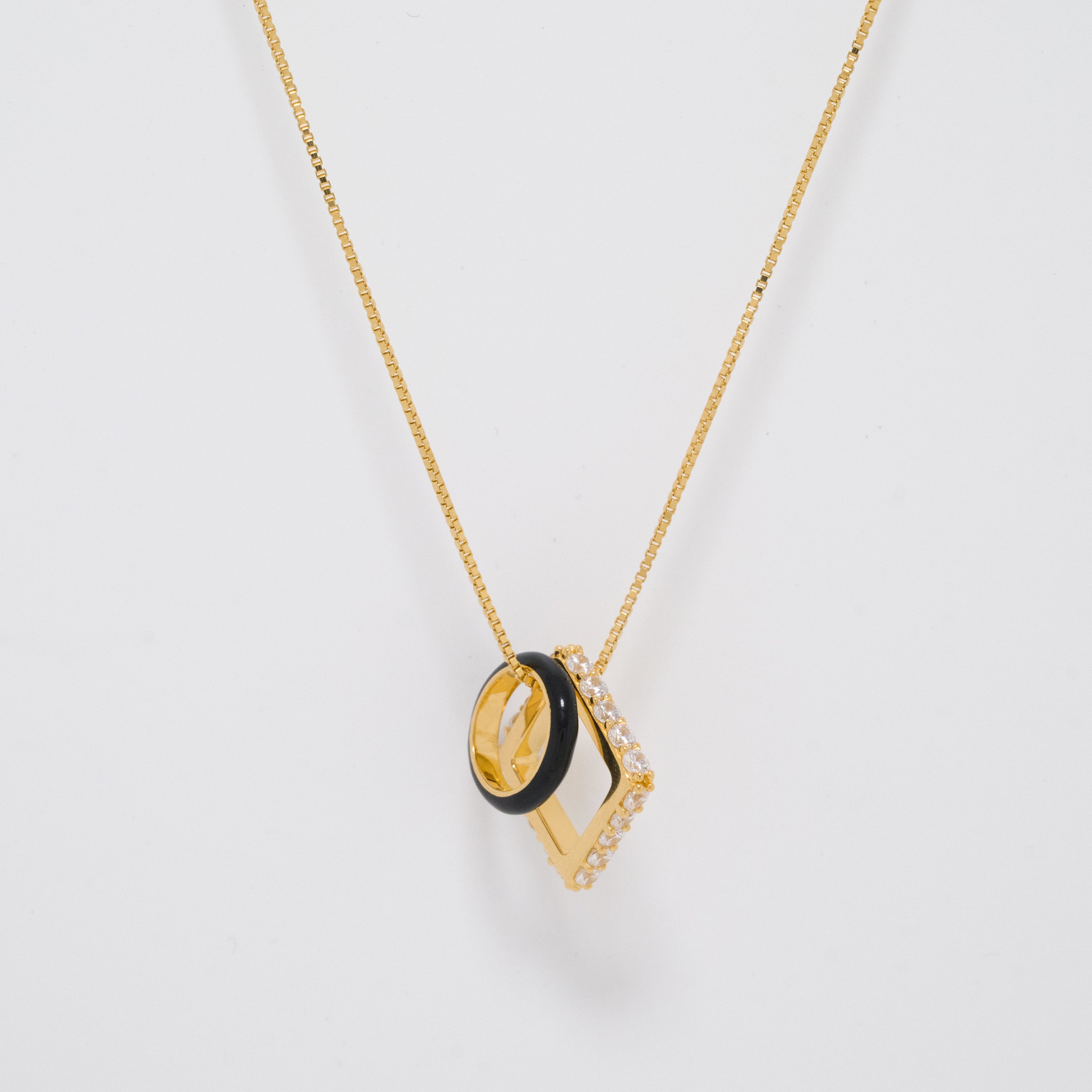 Nemy Stones and Black Enamel Hoops Gold Necklace