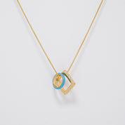 Nemy Stones and Powder Blue Enamel Hoops Gold Necklace