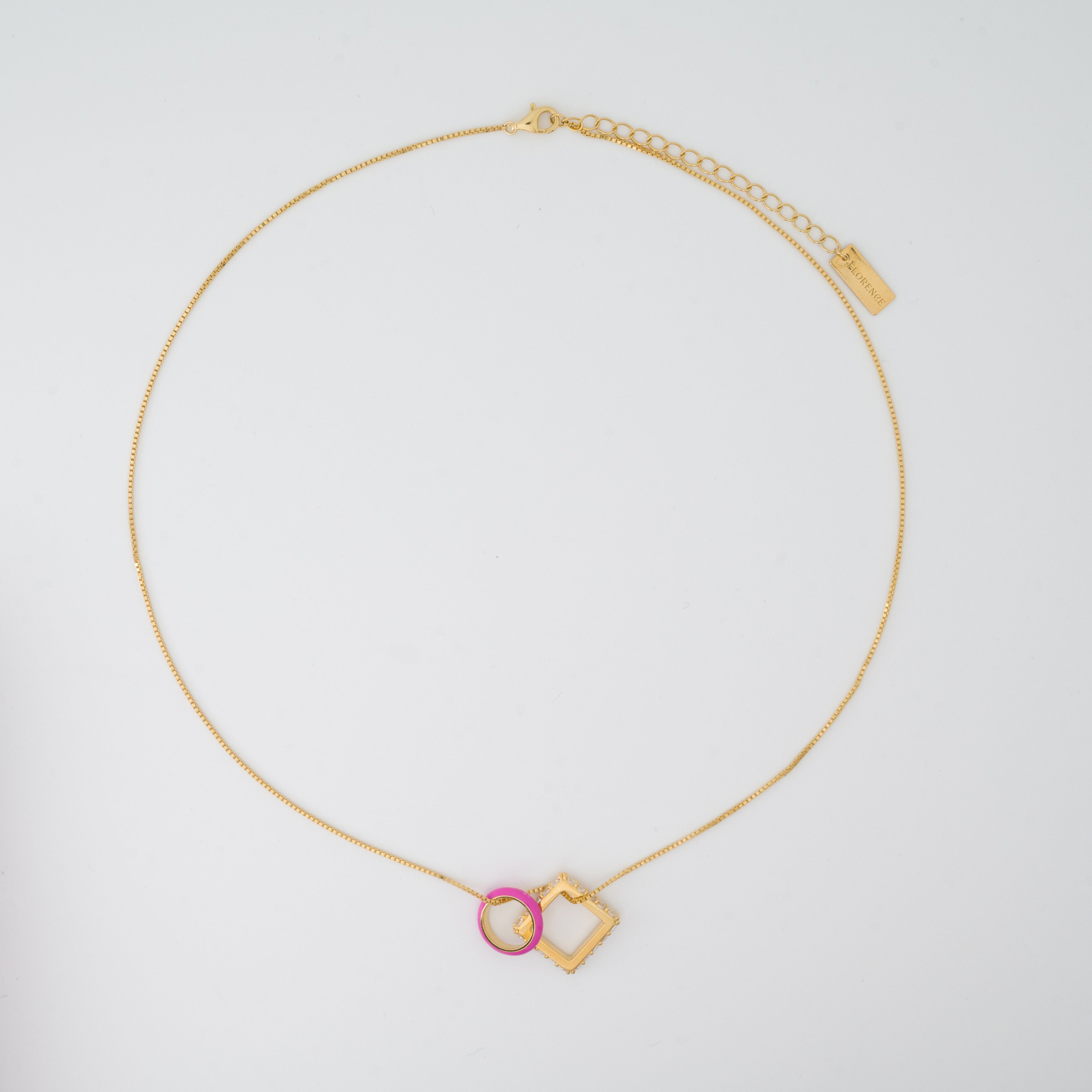 Nemy Stones and Neon Pink Enamel Hoops Gold Necklace