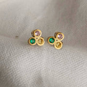 Disco Dots Trio Diamond, Emerald, Ruby or Pink, Yellow or Blue Sapphire Stud Earrings