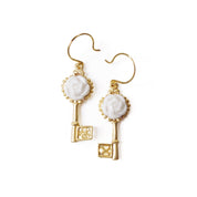 Porcelain Camellia Golden Key Earrings