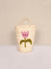 Hand Embroidered Bucket Basket, Tulip