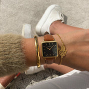 Neliö Square Vegan Leather Watch Gold, Black & Tan