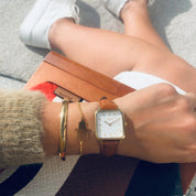 Neliö Square Vegan Leather Watch Gold, White & Tan