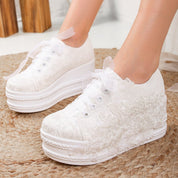 Claudine - Ivory Lace High Heel Wedding Sneakers