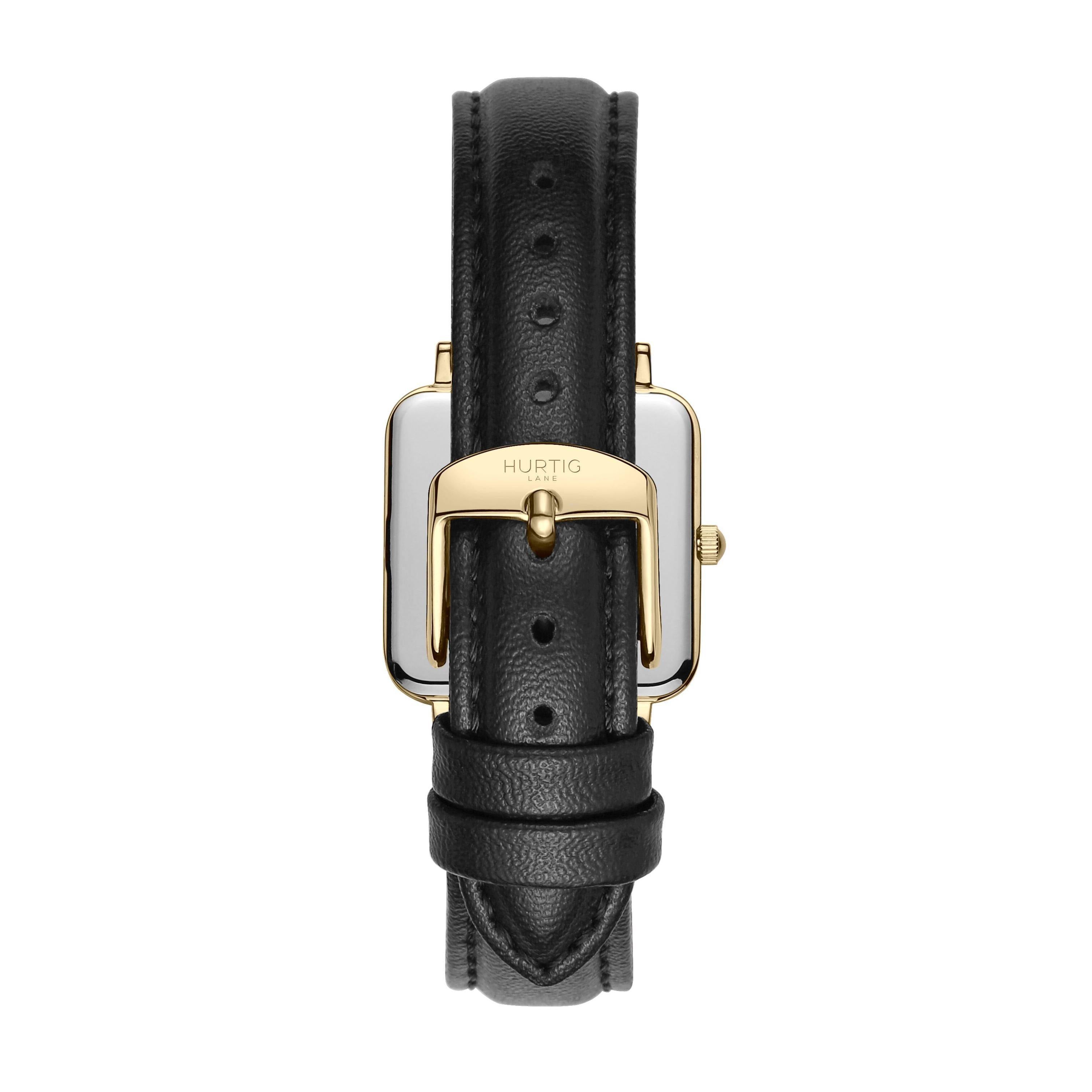 Neliö Square Vegan Leather Watch Gold, Black & Black