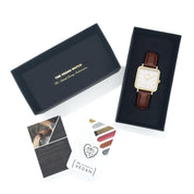 Neliö Square Vegan Leather Watch Gold, White & Chestnut
