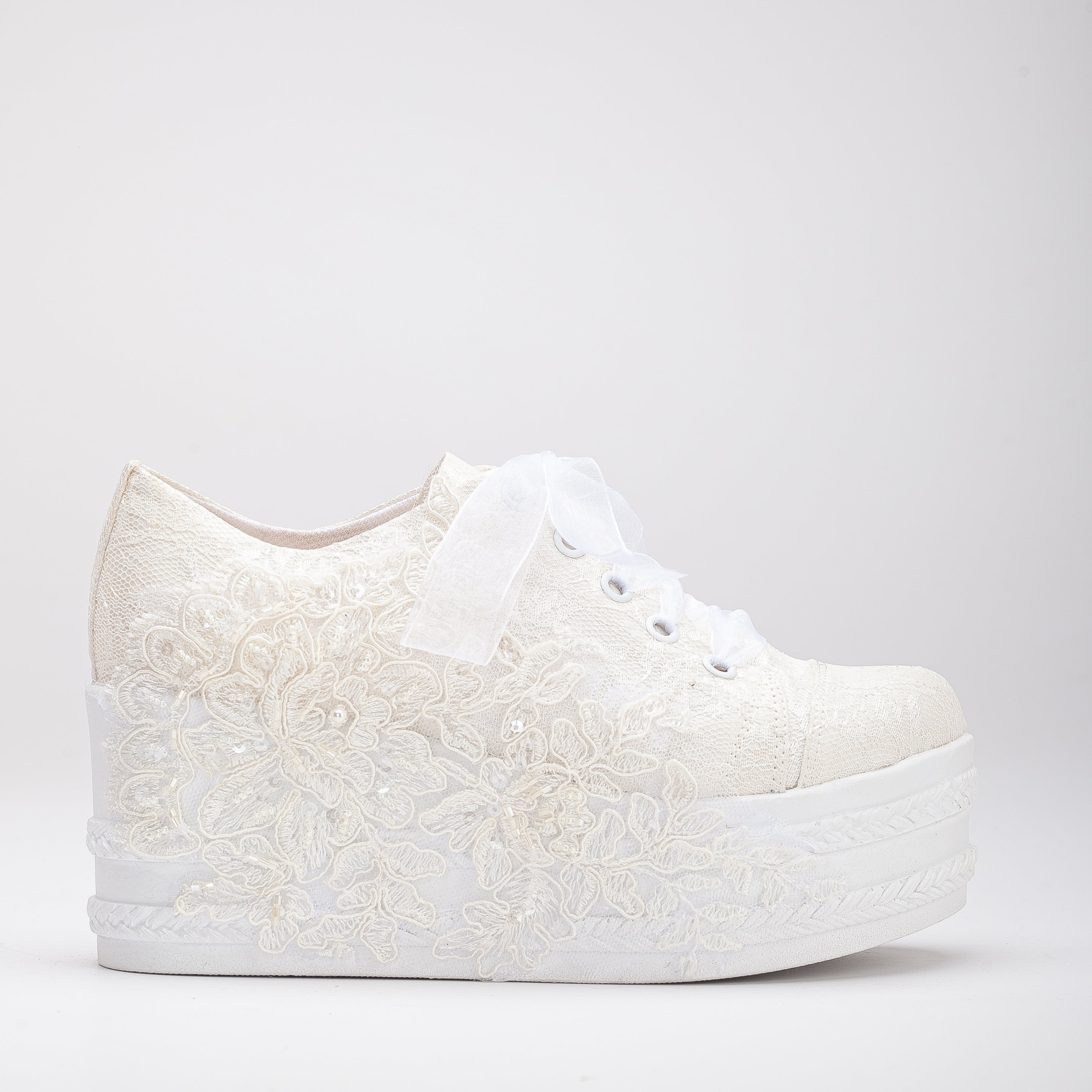 Claudine - Ivory Lace High Heel Wedding Sneakers