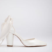 Gisele - Ivory Wedding Heels with Ribbon