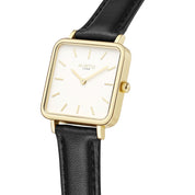Neliö Square Vegan Leather Watch Gold, White & Black