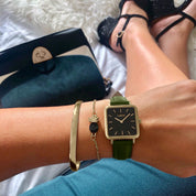 Neliö Square CACTUS Leather Watch Gold,Black & Green