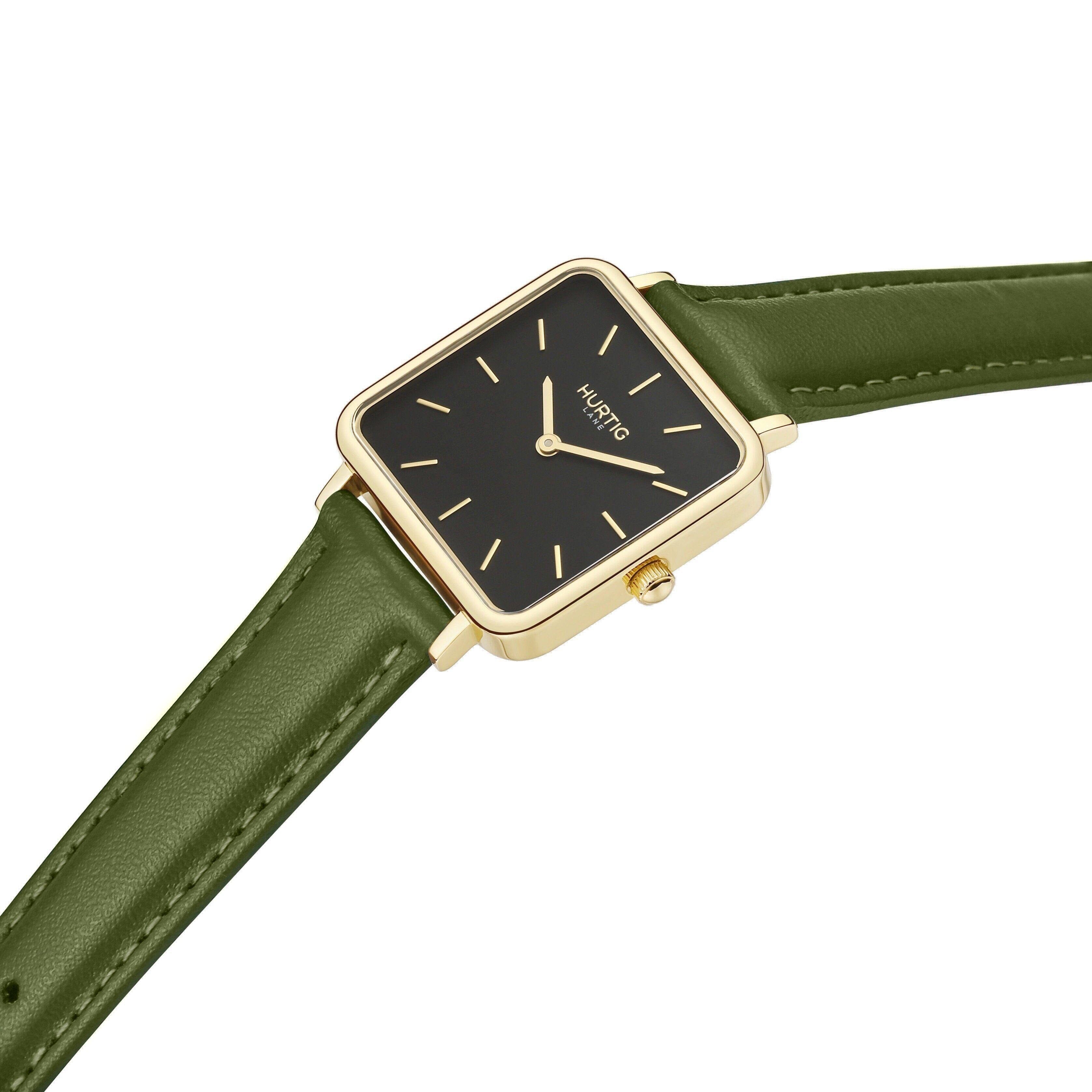 Neliö Square CACTUS Leather Watch Gold,Black & Green