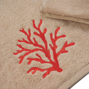 Red Coral Embroidered Bath Towel