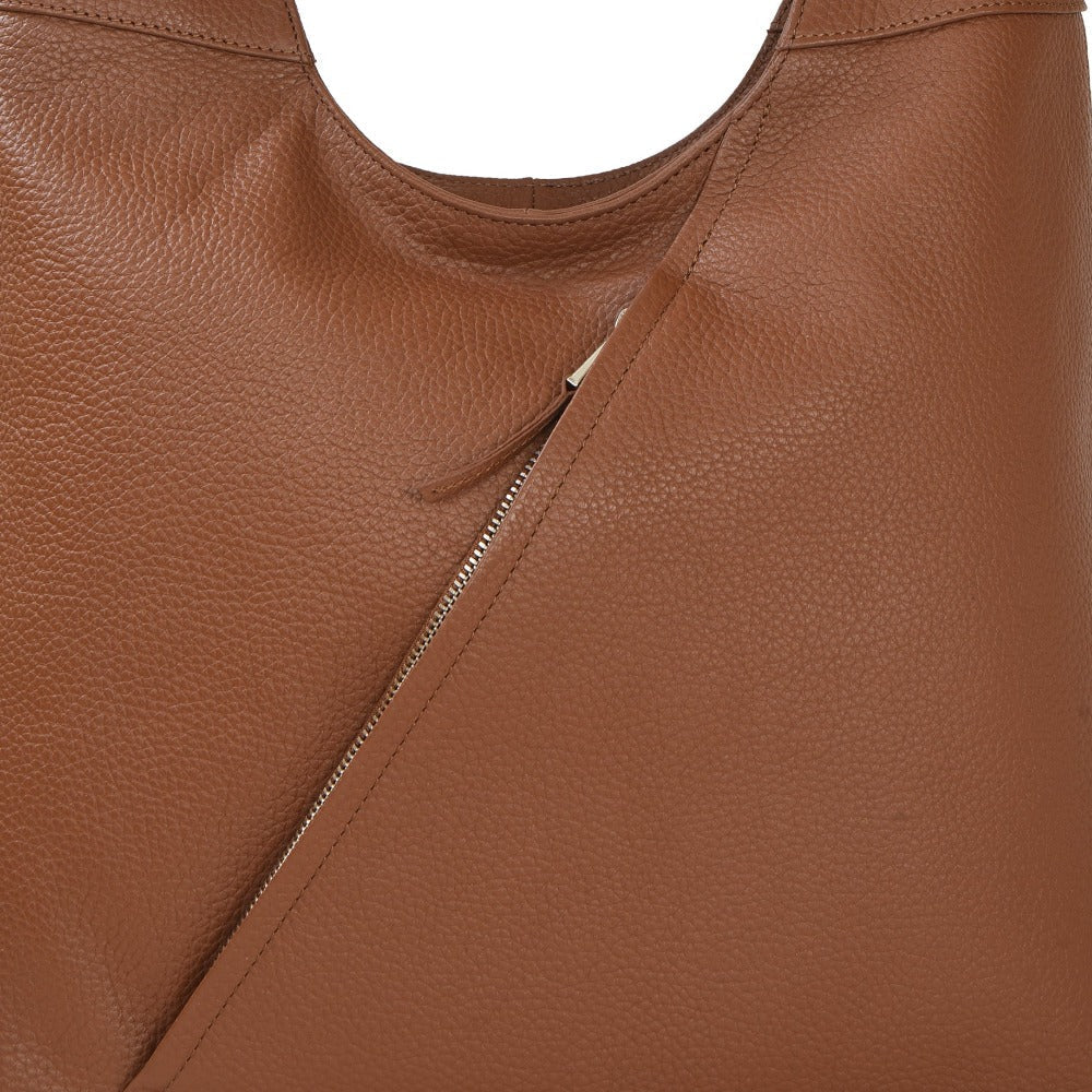 Camel Leather Shoulder Hobo Bag