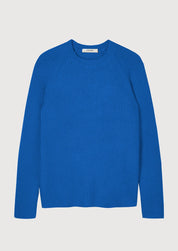 Cut & Pin 100% Cashmere Ribbed Crew Sweater In Cobalt Blue