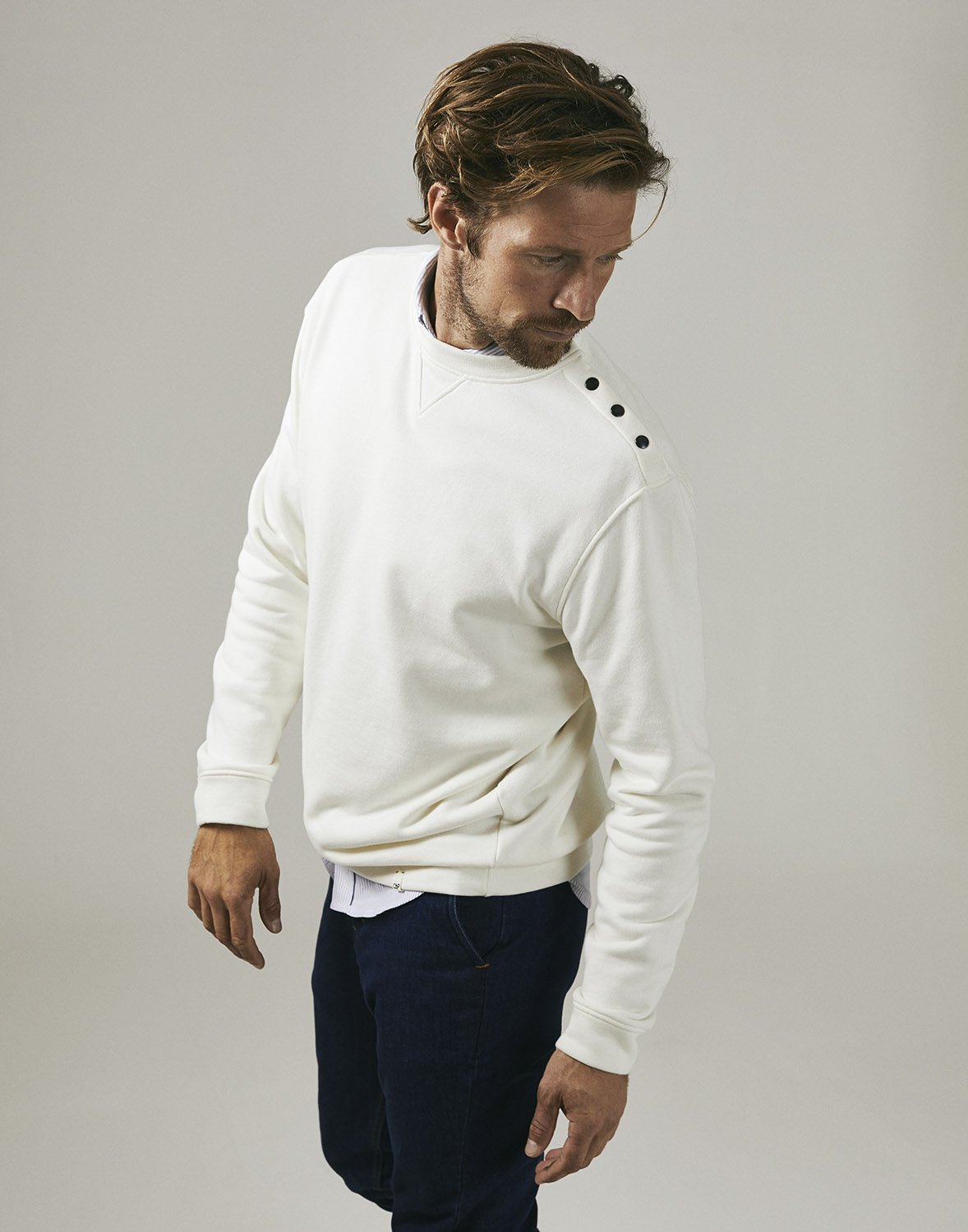 100% Organic Cotton Popper shoulder sweatshirt  (Cream)