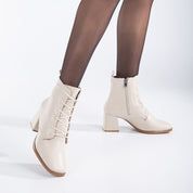 Brigitte - Beige Lace Up Boots