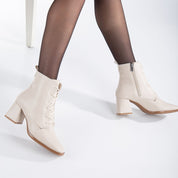 Brigitte - Beige Lace Up Boots