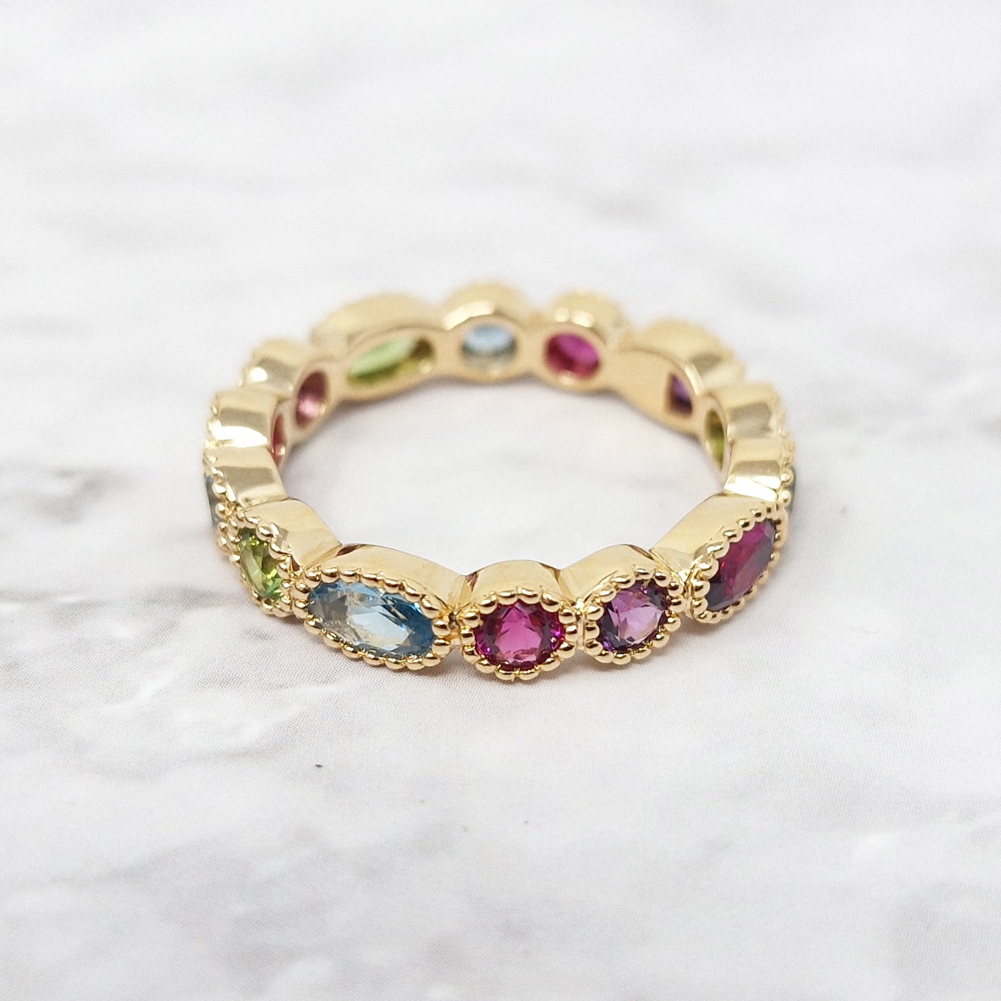 18ct Gold Plated Colourful Stones Eternity Ring